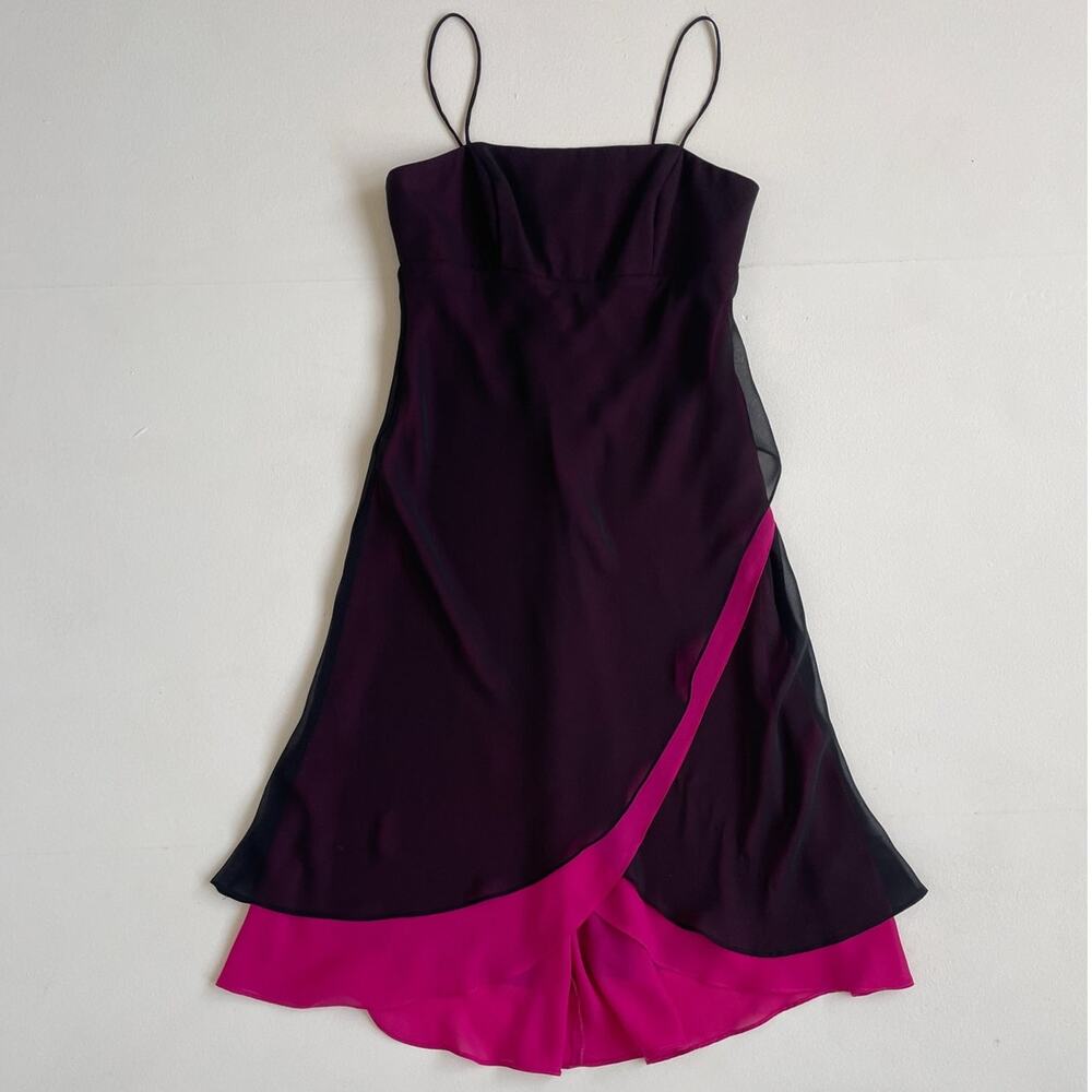 Vtg Y2K Magenta + Black Overlay PURPLE PATCH Dress Sz 12 Fairy Whimsygoth Formal